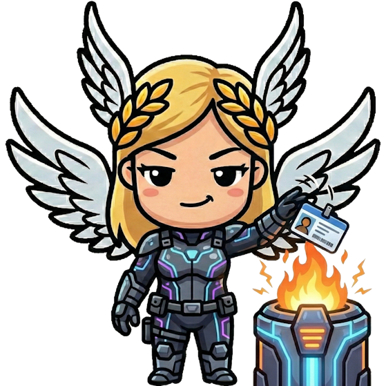 Visk mascot smugly burning an ID card